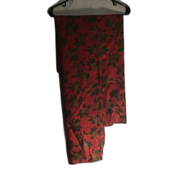 Two (2) Christmas Table Runners 42" x 14" Each Red With Poinsettias - Picture 2 of 2